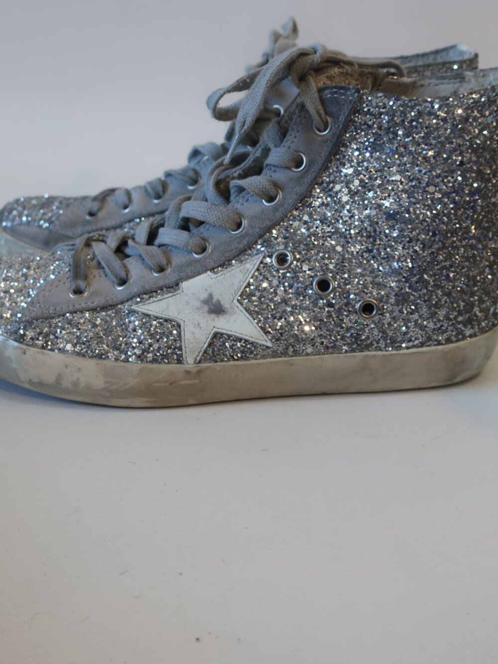 Womens Golden Goose Francy Silver Glitter High Top Sneakers EUR 39/US 9 - Picture 3 of 12